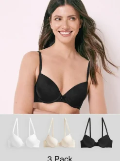 Next Black/White/Pastel Rose Nude Pad Plunge Cotton Blend Ultimate Comfort Bras 3 Pack Sale