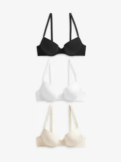 Next Black/White/Pastel Rose Nude Pad Plunge Cotton Blend Ultimate Comfort Bras 3 Pack Sale