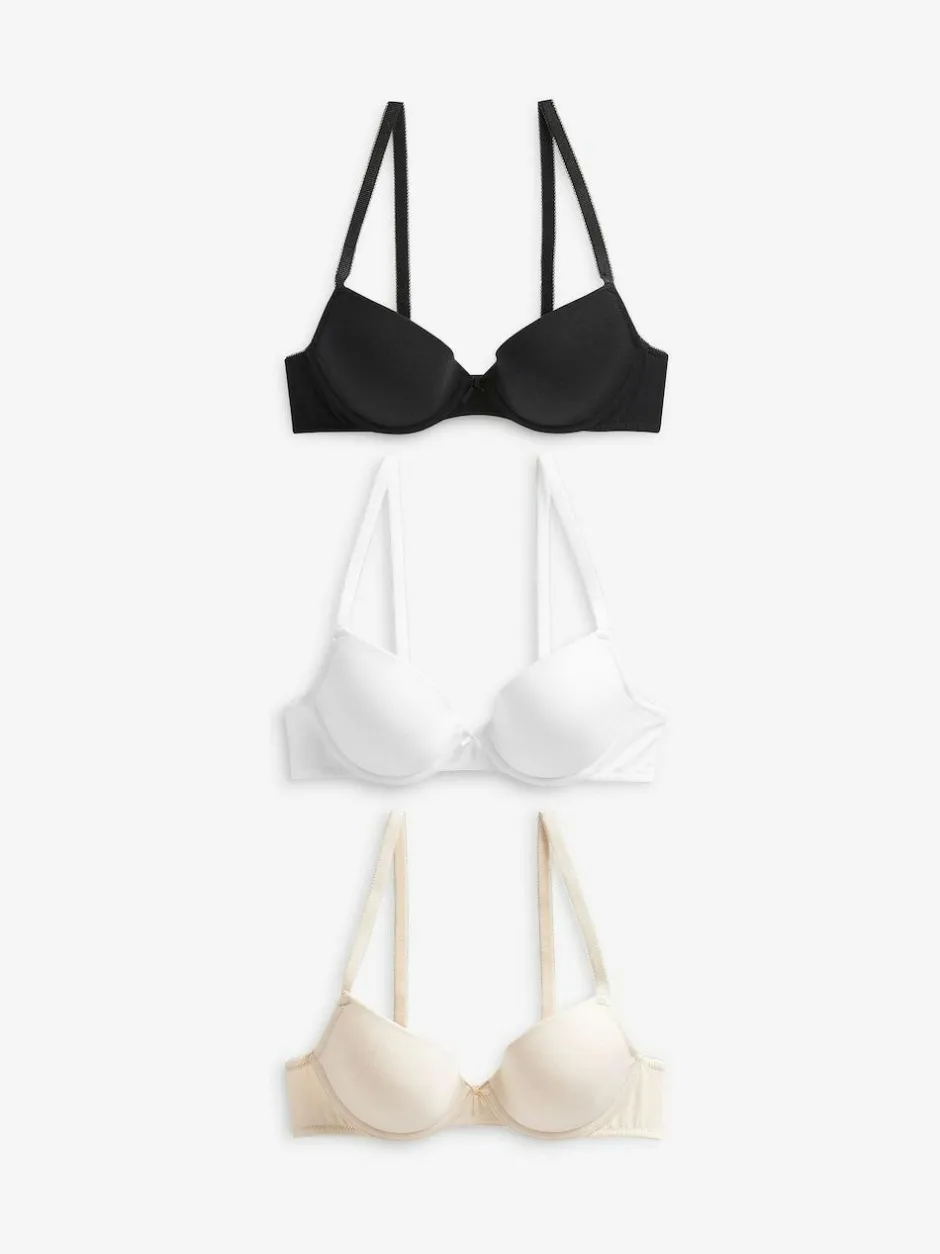 Next Black/White/Pastel Rose Nude Pad Plunge Cotton Blend Ultimate Comfort Bras 3 Pack Sale