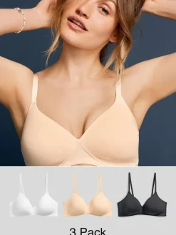 Next Pad Non Wire Cotton Blend Ultimate Comfort Bras 3 Pack Black/White/Pastel Rose Nude Outlet