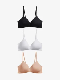 Next Pad Non Wire Cotton Blend Ultimate Comfort Bras 3 Pack Black/White/Pastel Rose Nude Outlet