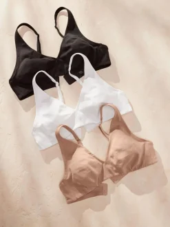 Next Non Pad Non Wire Cotton Blend Ultimate Comfort Bras 3 Pack Black/White/Pastel Rose Nude Clearance