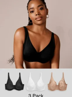 Next Non Pad Full Cup DD+ Microfibre Smoothing Ultimate Comfort T-Shirt Bras 3 Pack Black/White/Praline Nude Discount