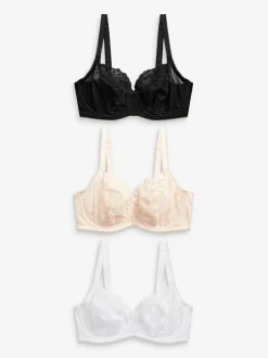 Next Black/White/Praline Nude Non Pad Balcony DD+ Lace Bras 3 Pack Clearance