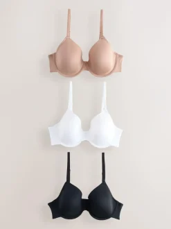 Next Black/White/Praline Nude Pad Full Cup A-E Ultimate Comfort Smoothing T-Shirt Bras 3 Pack Clearance