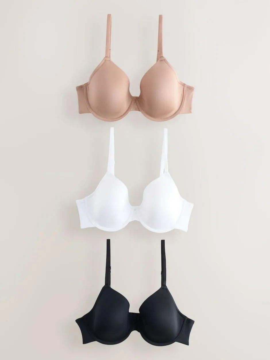 Next Black/White/Praline Nude Pad Full Cup A-E Ultimate Comfort Smoothing T-Shirt Bras 3 Pack Clearance