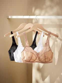 Next Total Support Full Cup Lace Ultimate Comfort Bras 3 Pack Black/White/Praline Nude Sale