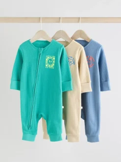 Next Blue 3 pack Baby Two Way Zip Footless Cotton Sleepsuits (0mths-3yrs) Best
