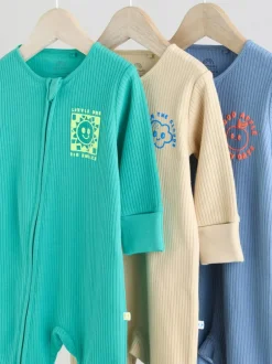 Next Blue 3 pack Baby Two Way Zip Footless Cotton Sleepsuits (0mths-3yrs) Best