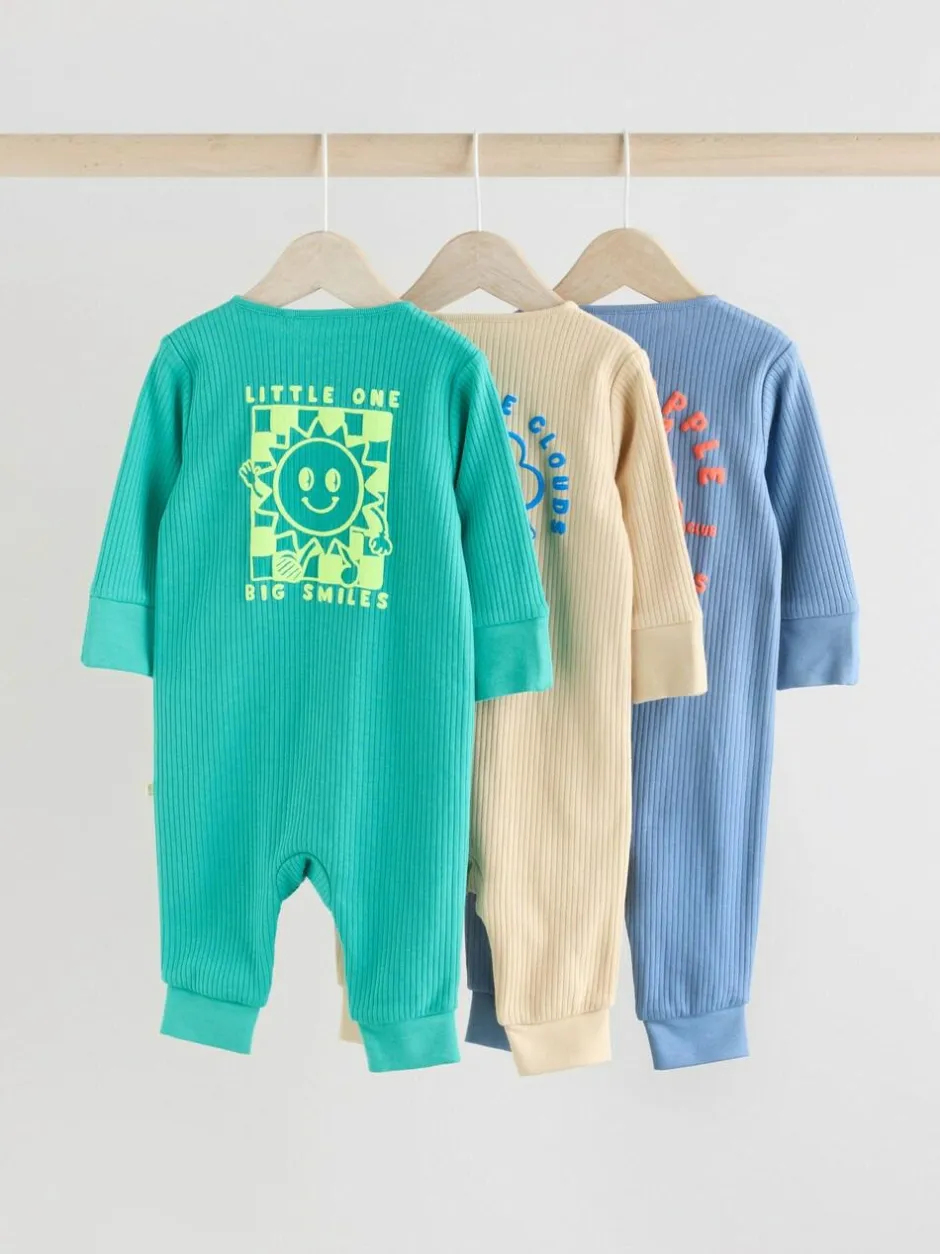Next Blue 3 pack Baby Two Way Zip Footless Cotton Sleepsuits (0mths-3yrs) Best