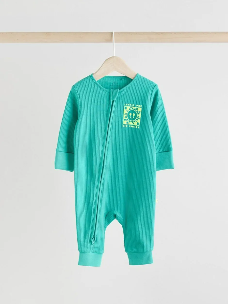 Next Blue 3 pack Baby Two Way Zip Footless Cotton Sleepsuits (0mths-3yrs) Best