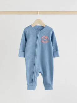 Next Blue 3 pack Baby Two Way Zip Footless Cotton Sleepsuits (0mths-3yrs) Best