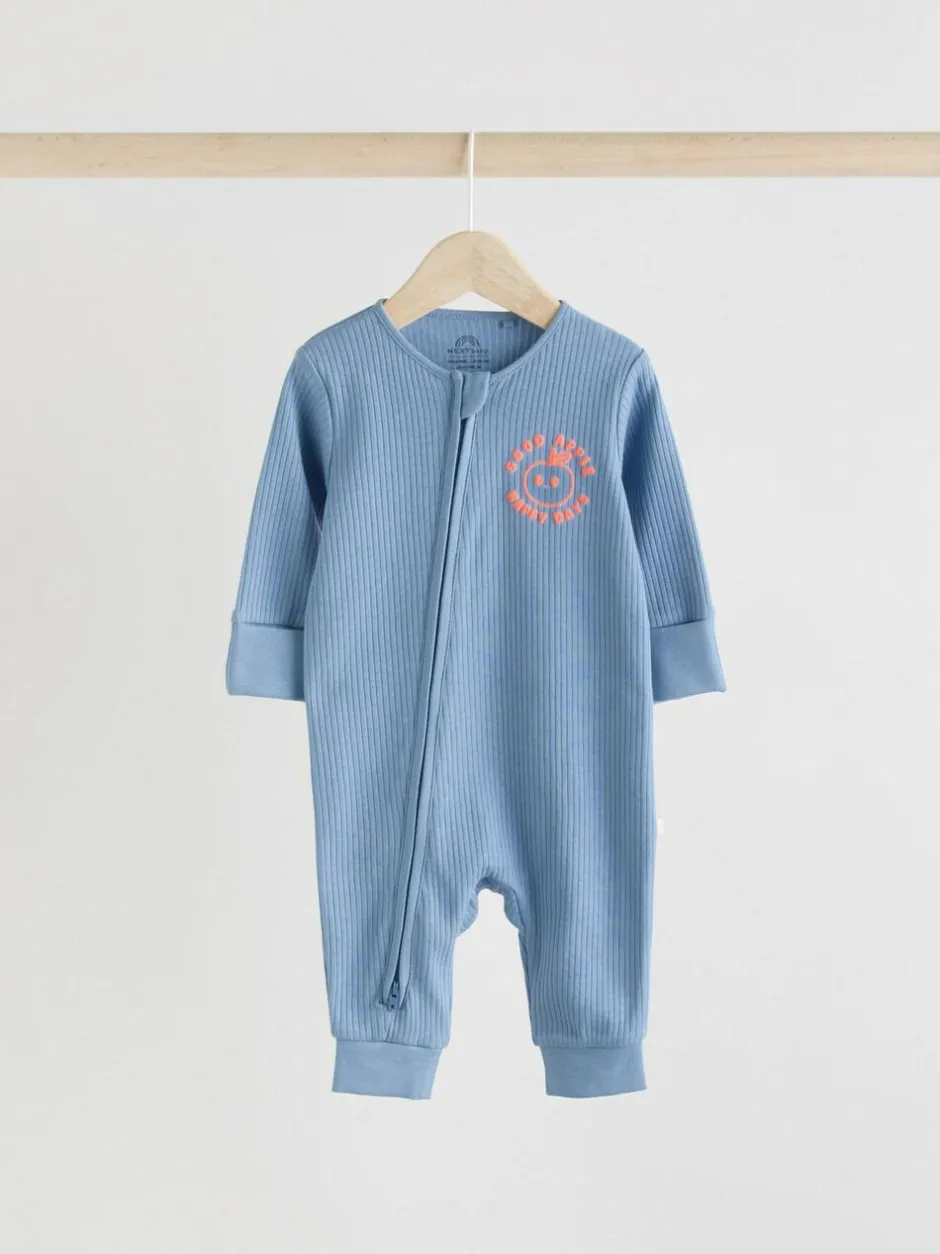 Next Blue 3 pack Baby Two Way Zip Footless Cotton Sleepsuits (0mths-3yrs) Best