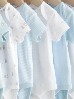 Next Blue 7 Pack Short Sleeve Baby Bear Bodysuit Clearance
