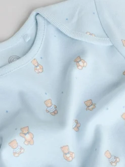 Next Blue 7 Pack Short Sleeve Baby Bear Bodysuit Clearance