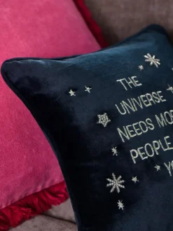 Next Blue 30 X 30cm Embroidered Universe Slogan Cushion Clearance