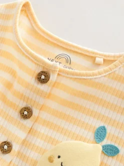 Next Blue and Lemon Printed Button T Shirt Jersey 3 Pack Baby Rompers Sale