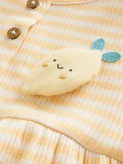 Next Blue and Lemon Printed Button T Shirt Jersey 3 Pack Baby Rompers Sale