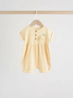 Next Blue and Lemon Printed Button T Shirt Jersey 3 Pack Baby Rompers Sale