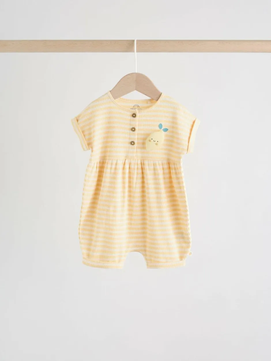 Next Blue and Lemon Printed Button T Shirt Jersey 3 Pack Baby Rompers Sale
