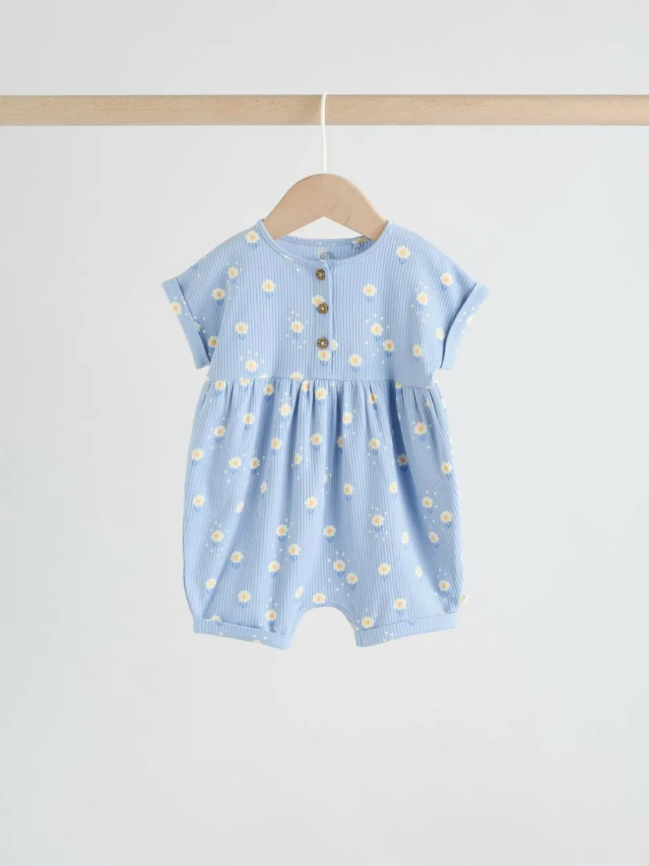 Next Blue and Lemon Printed Button T Shirt Jersey 3 Pack Baby Rompers Sale