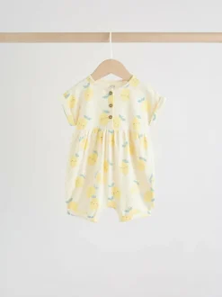 Next Blue and Lemon Printed Button T Shirt Jersey 3 Pack Baby Rompers Sale