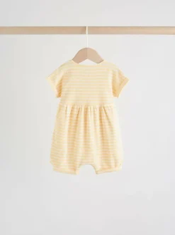 Next Blue and Lemon Printed Button T Shirt Jersey 3 Pack Baby Rompers Sale