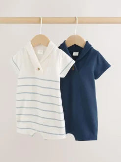 Next Baby Jersey Rompers 2 Pack Blue and White Striped Clearance