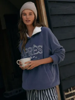 Next Half Zip Fleece Jumper Blue Apres Hot