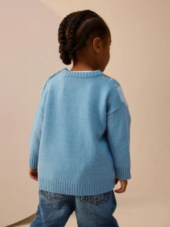 Next Knitted Crew Neck Cotton Jumper (3mths-7yrs) Blue Argyle New