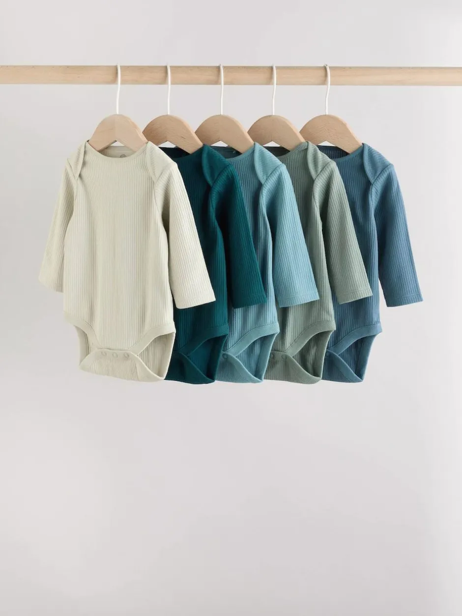Next Blue Baby Long Sleeve Bodysuits 5 Pack Clearance