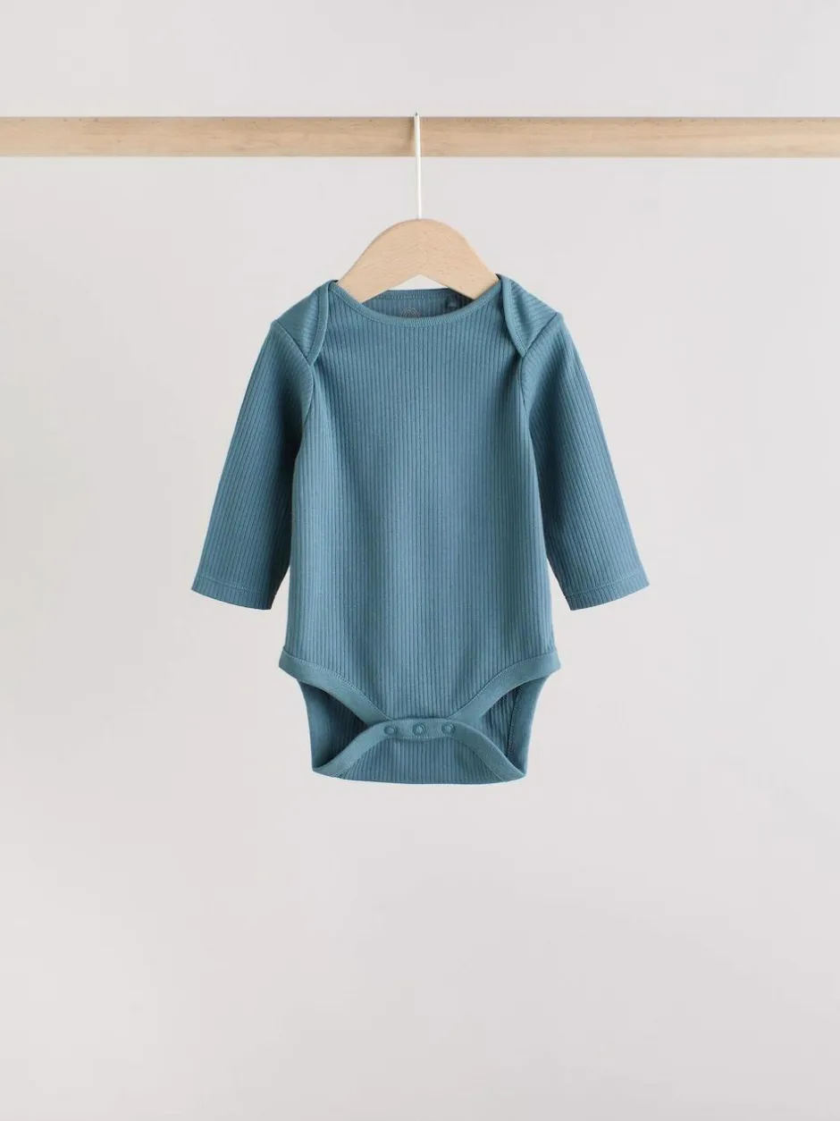 Next Blue Baby Long Sleeve Bodysuits 5 Pack Clearance