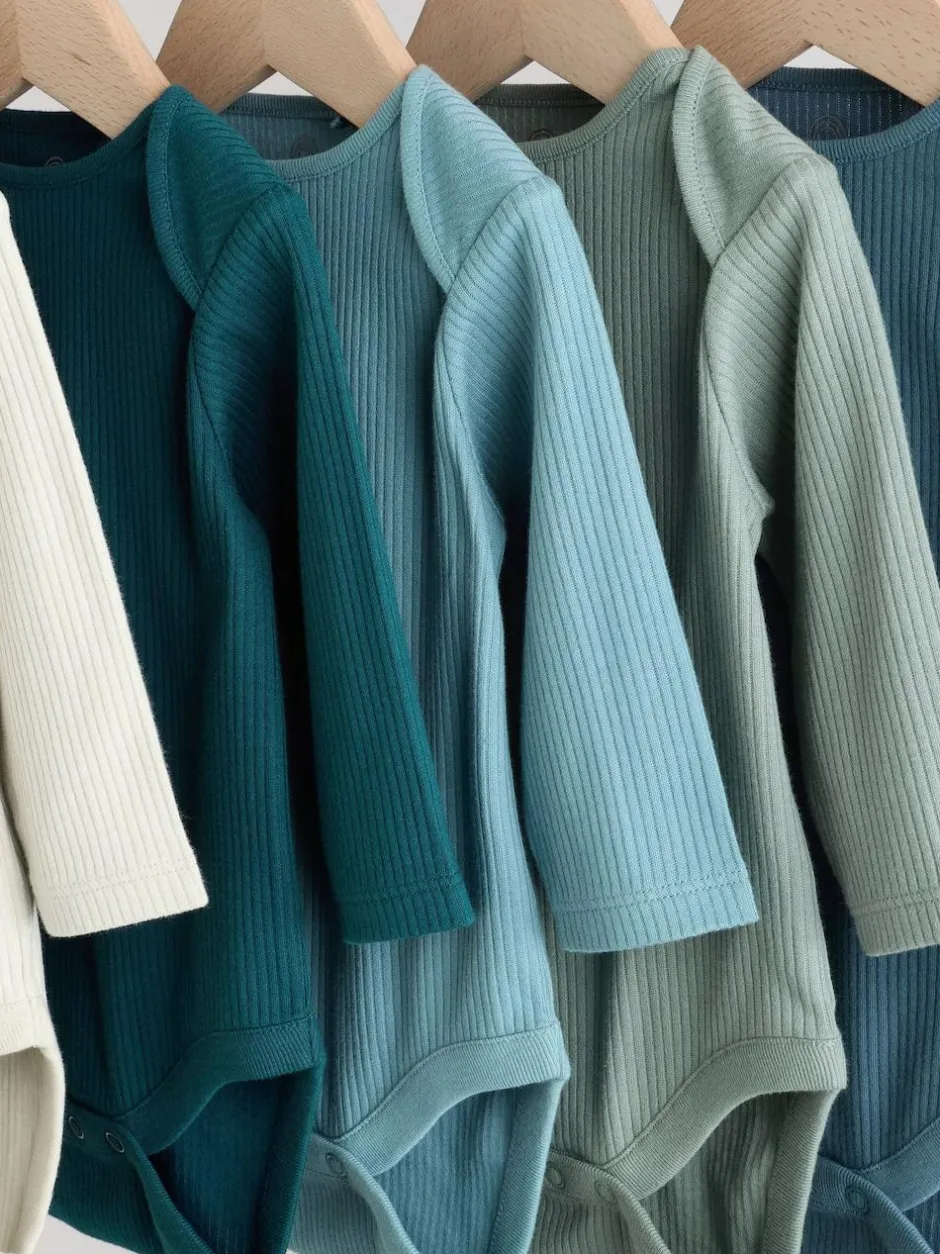 Next Blue Baby Long Sleeve Bodysuits 5 Pack Clearance