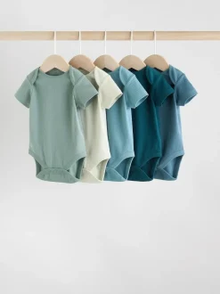 Next Blue Baby Short Sleeve Bodysuits 5 Pack New