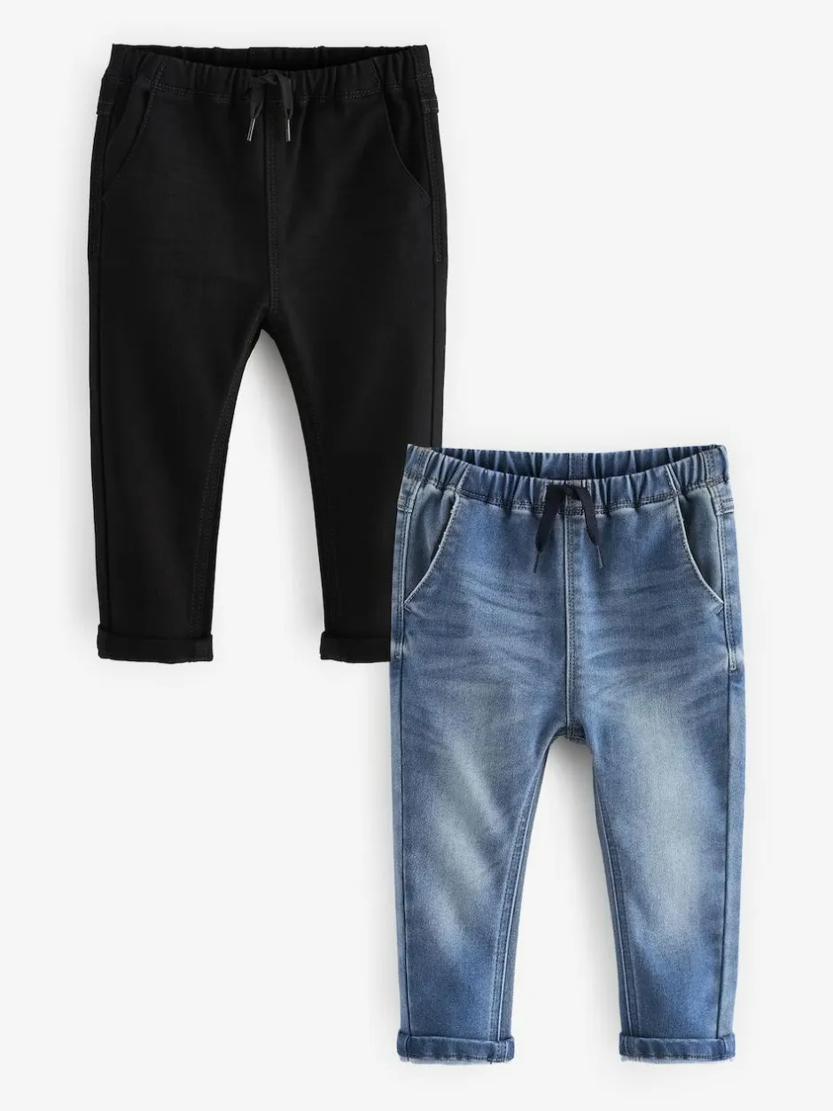 Next Blue Black Denim Supersoft Pull-On Jeans With Stretch 2 Pack (3mths-7yrs) Sale