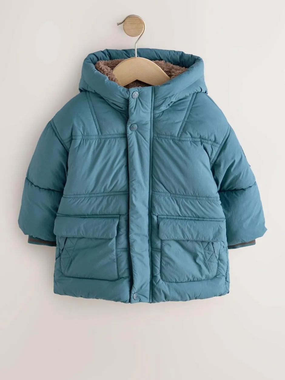 Next Borg Lined Padded Shower Resistant Coat (3mths-7yrs) Blue Online
