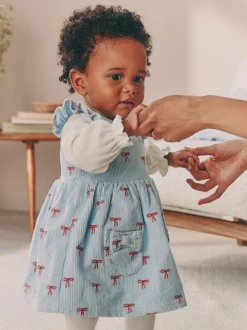 Next Blue Bow Baby Cord Pinafore Long Sleeve Bodysuit & Tights Set (0mths-2yrs) Best
