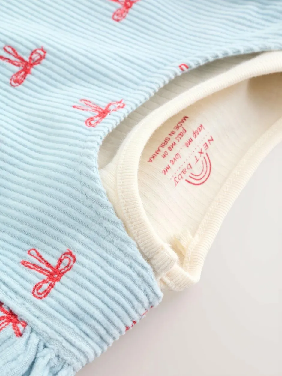 Next Blue Bow Baby Cord Pinafore Long Sleeve Bodysuit & Tights Set (0mths-2yrs) Best