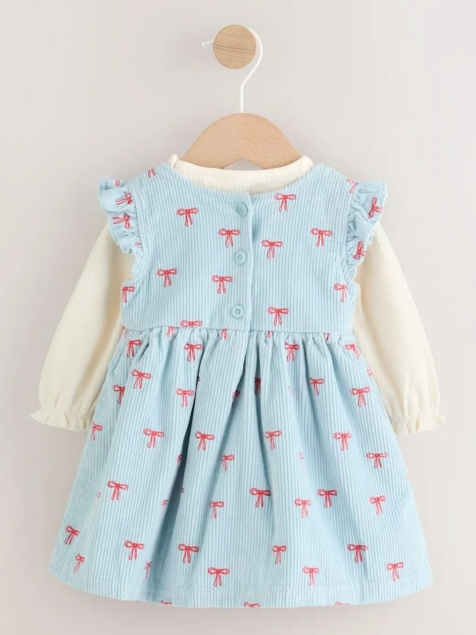 Next Blue Bow Baby Cord Pinafore Long Sleeve Bodysuit & Tights Set (0mths-2yrs) Best
