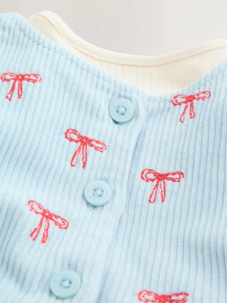 Next Blue Bow Baby Cord Pinafore Long Sleeve Bodysuit & Tights Set (0mths-2yrs) Best