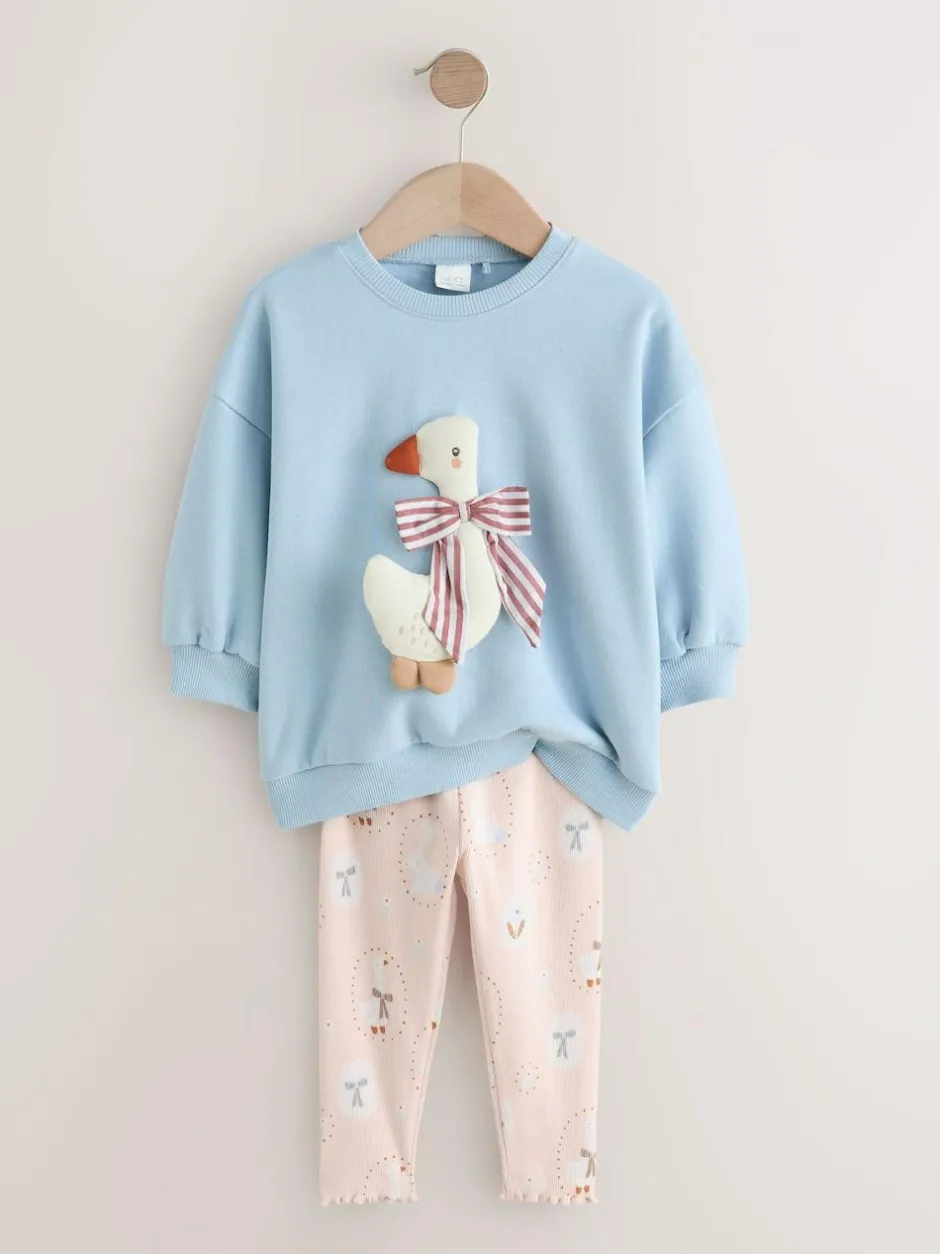 Next Sweatshirt & Leggings Set (3mths-7yrs) Blue Bow Duck Hot