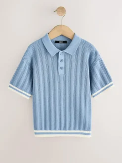 Next Button Neck Knitted Polo Shirt (3-16yrs) Blue Outlet