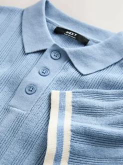 Next Button Neck Knitted Polo Shirt (3-16yrs) Blue Outlet