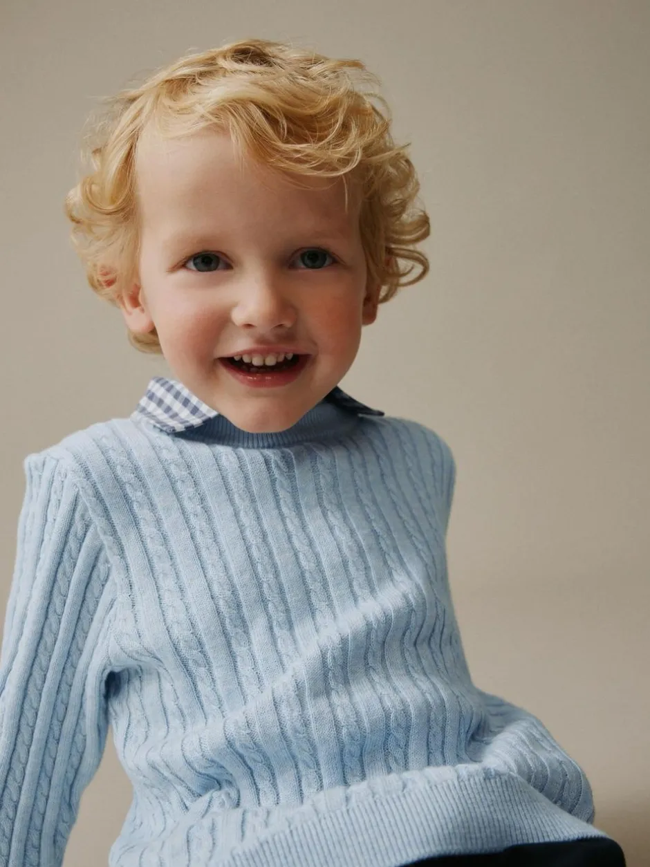 Next Blue Cable Knit Mock Shirt Jumper (3mths-7yrs) Outlet