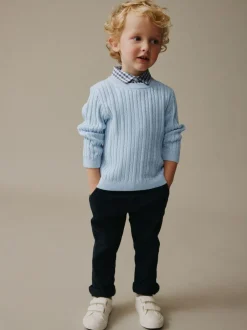 Next Blue Cable Knit Mock Shirt Jumper (3mths-7yrs) Outlet