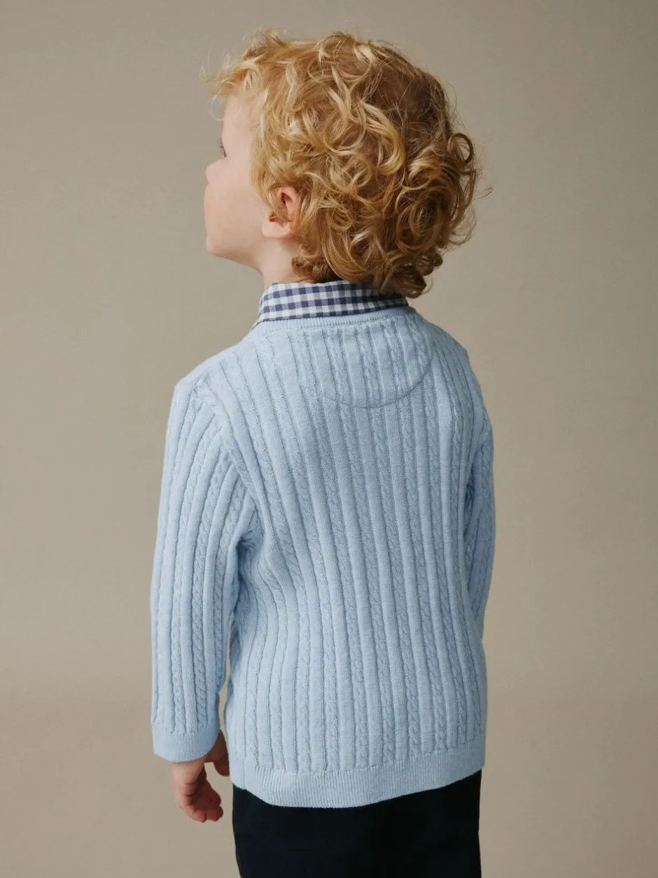 Next Blue Cable Knit Mock Shirt Jumper (3mths-7yrs) Outlet