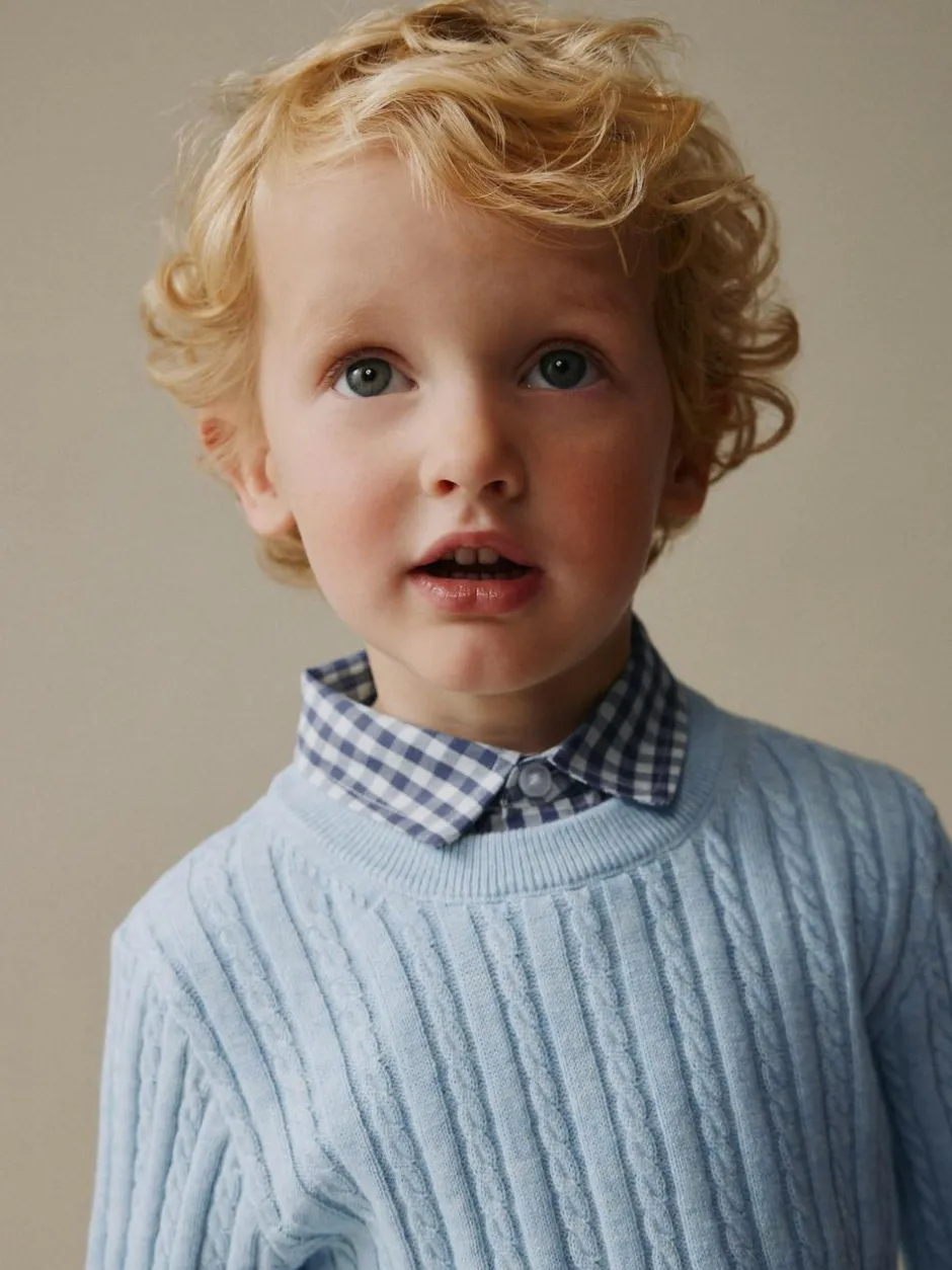 Next Blue Cable Knit Mock Shirt Jumper (3mths-7yrs) Outlet