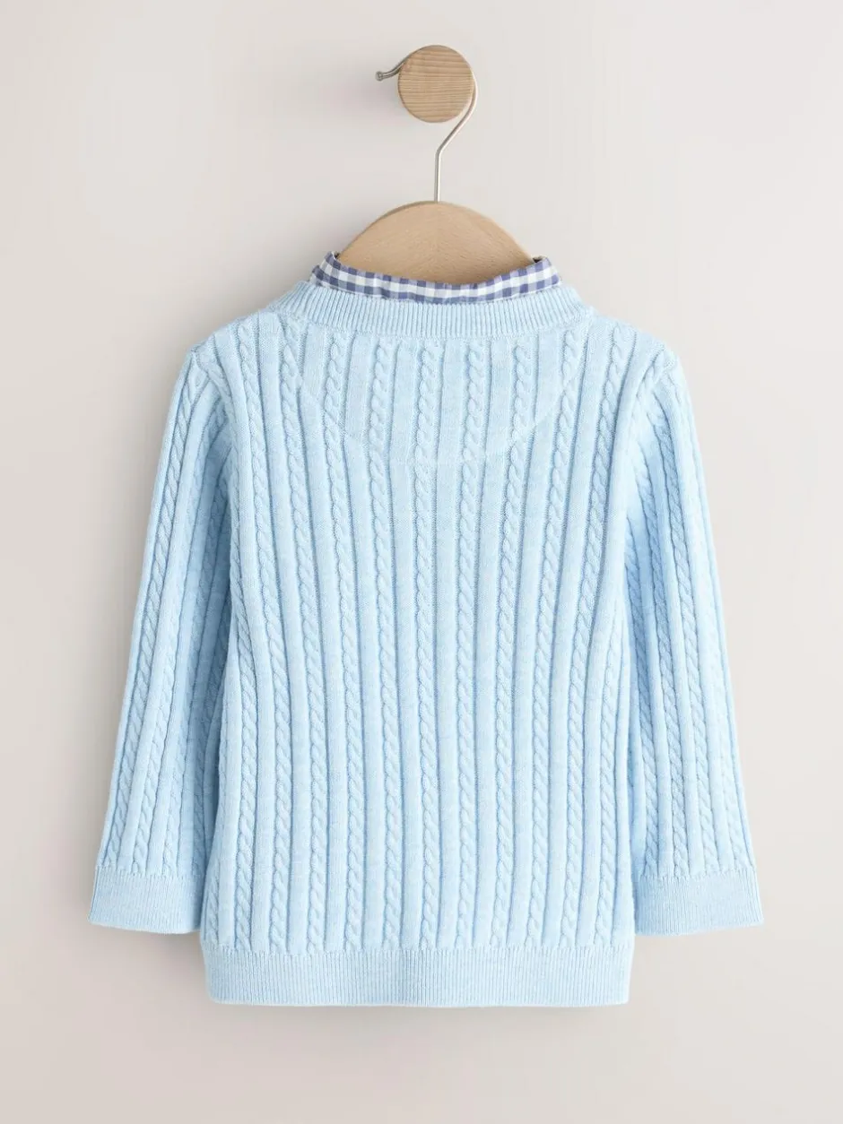 Next Blue Cable Knit Mock Shirt Jumper (3mths-7yrs) Outlet