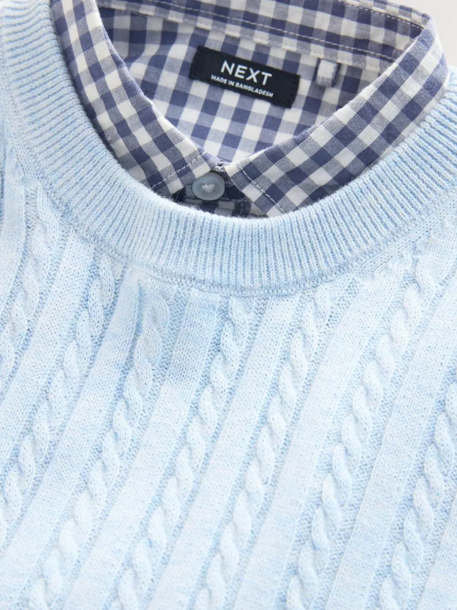 Next Blue Cable Knit Mock Shirt Jumper (3mths-7yrs) Outlet