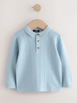 Next Cable Knit Polo Shirt (3mths-7yrs) Blue Sale